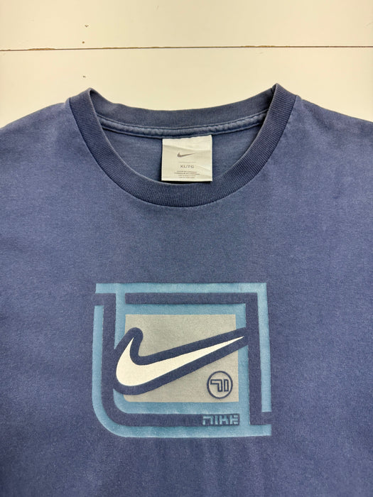 Vintage 2000s Nike Mid Swoosh Tee Light Navy | Vitnage Clothing Store Canada