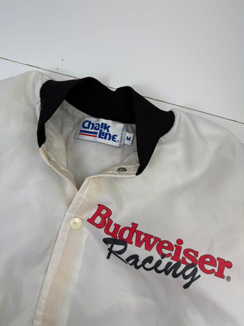 Vintage 90s Budweiser Racing Satin Bomber Jacket White