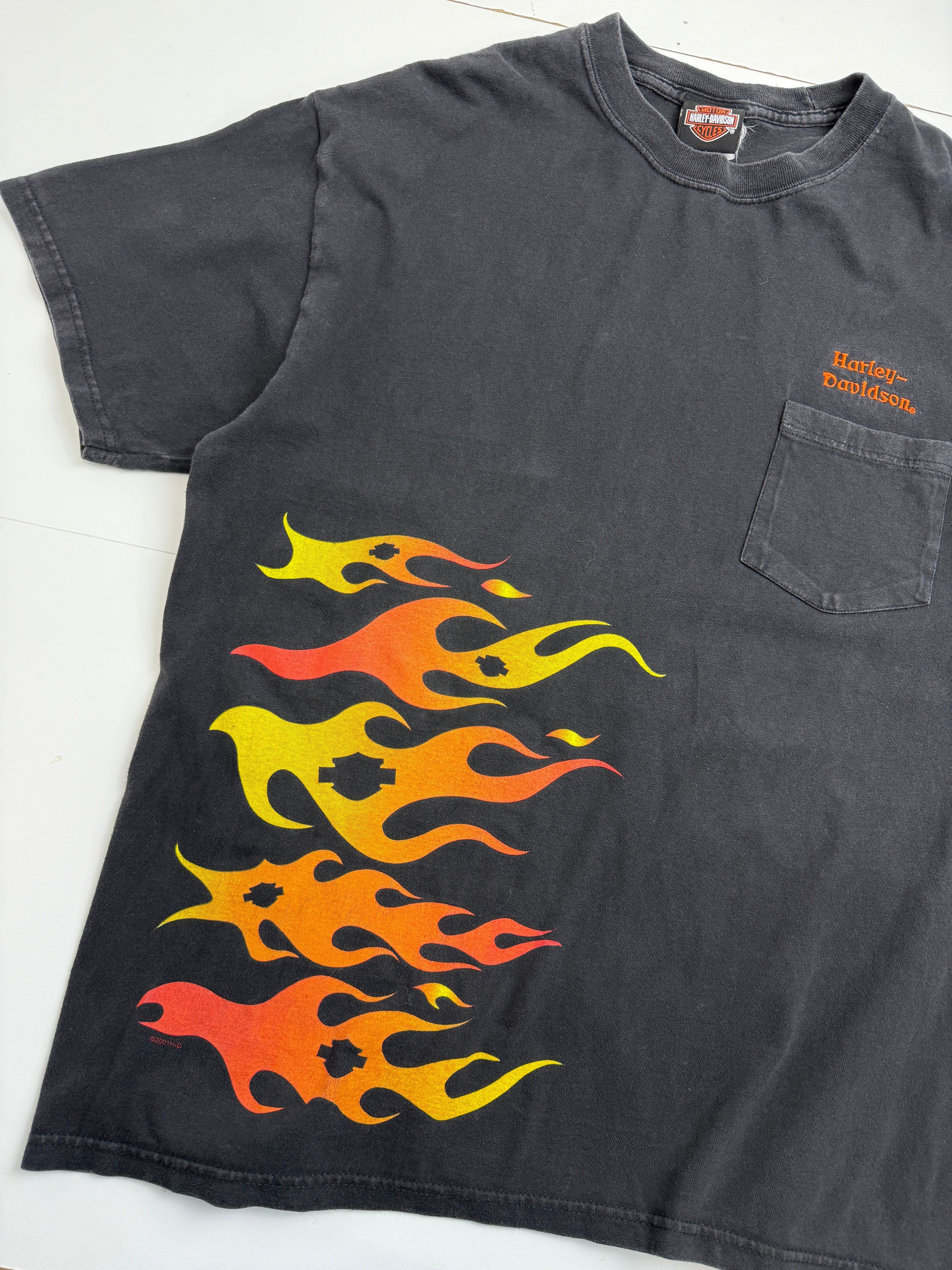 Vintage 2001 Harley Davidson Flame Pocket Tee Black
