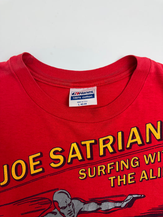 Vintage 1980’s Joe Satriani Surfing The Alien Silver Surfer Tee Red | Vitnage Clothing Store Canada