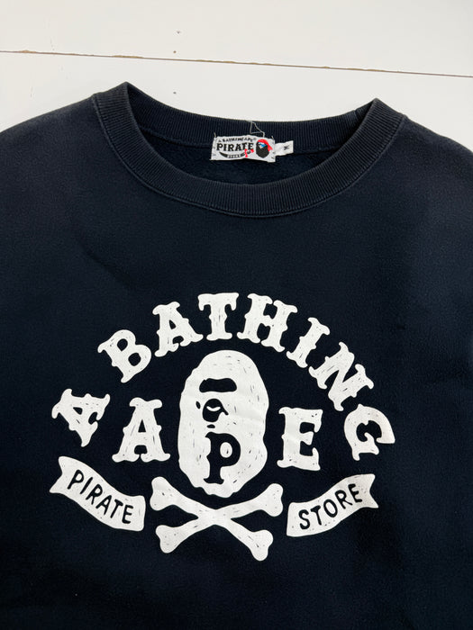BAPE Ape Crossbone Pirate College Crewneck Navy (USED) | Vitnage Clothing Store Canada