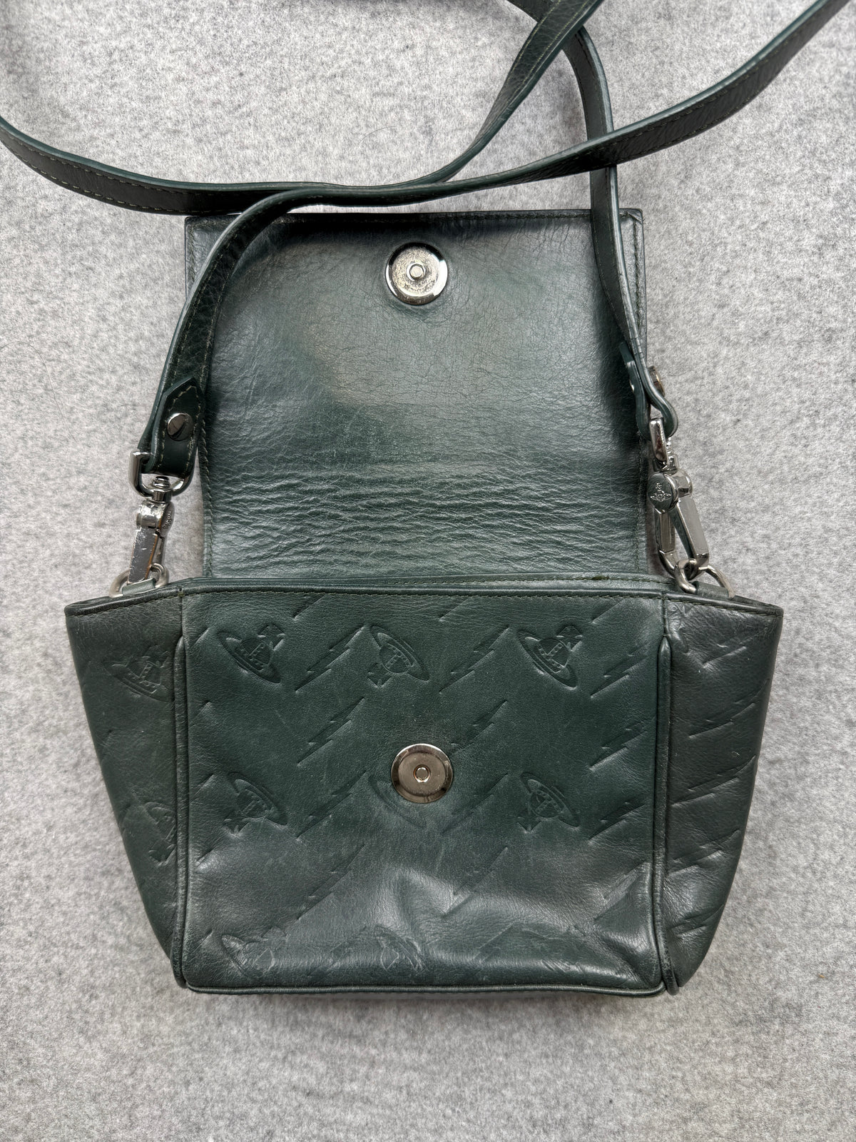 Vivienne Westwood Embossed Logo Leather Crossbody Bag Green