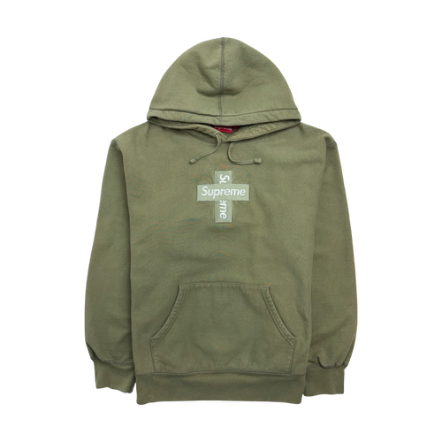 Supreme Cross Box Logo Hooded Light Olive (USED) | Vintage Clothing Store Canada