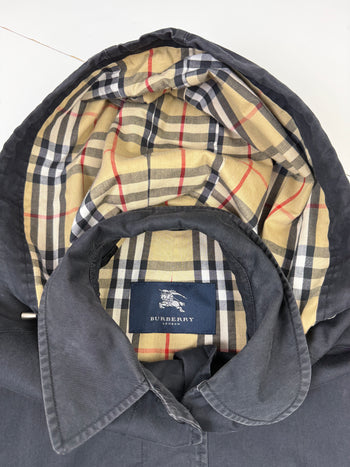 Vintage Burberry Check Lining Hooded Coat Black
