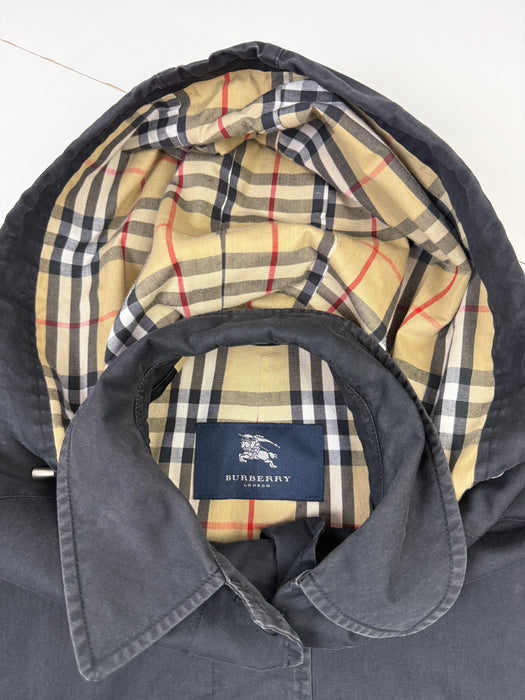 Vintage Burberry Check Lining Hooded Coat Black | Vitnage Clothing Store Canada
