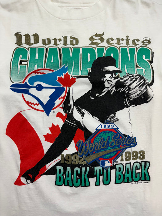 (M) Vintage '93 Toronto Blue Jays Back To Back Tee White | Vitnage Clothing Store Canada