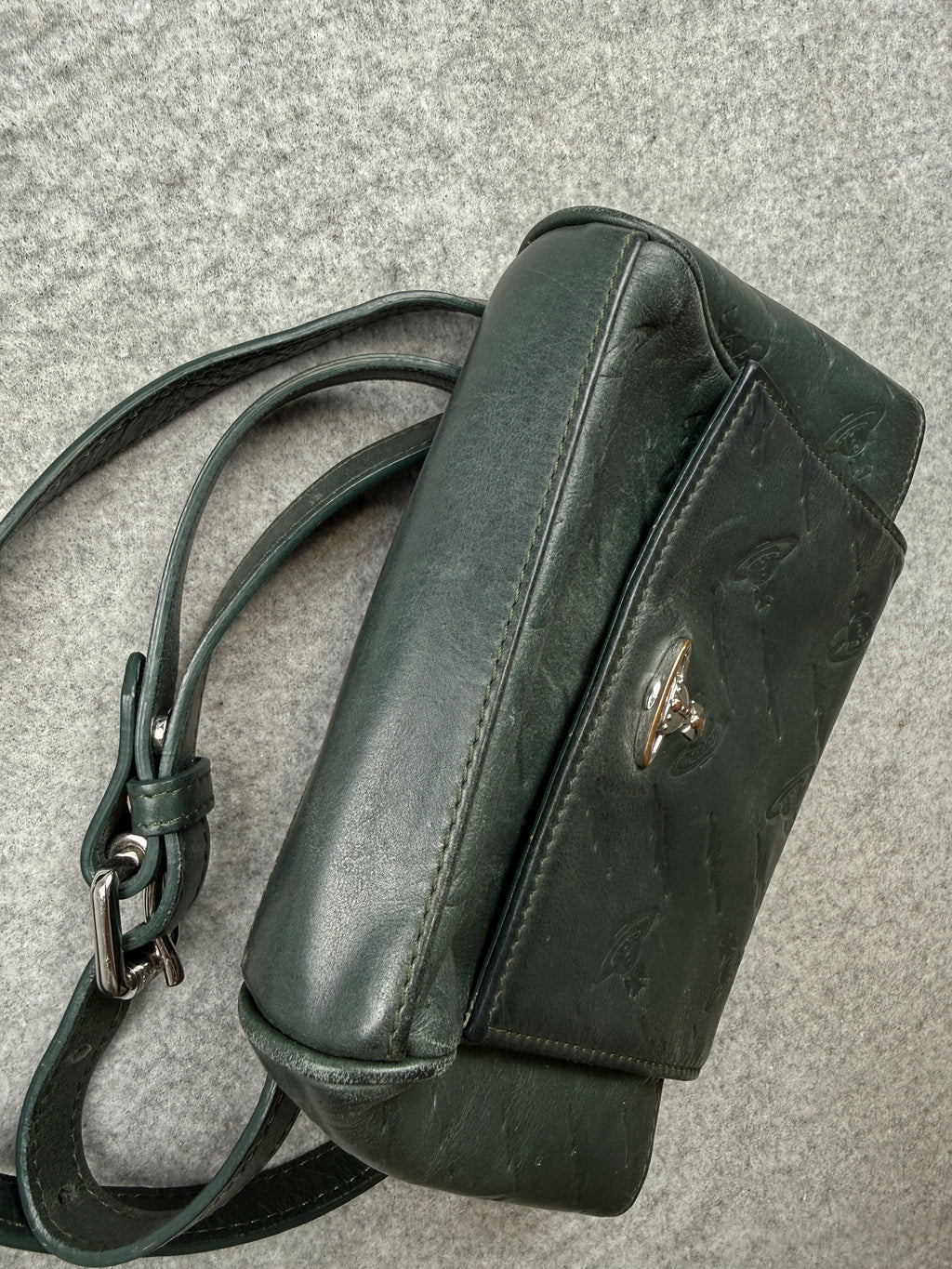 Vivienne Westwood Embossed Logo Leather Crossbody Bag Green