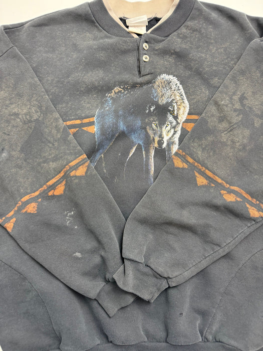 (XL) Vintage Nature Wolf Sweatshirt Black | Vitnage Clothing Store Canada