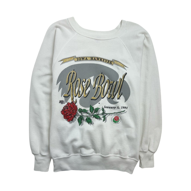 (M) Vintage '91 Iowa Hawkeyes Rose Bowl Sweatshirt White