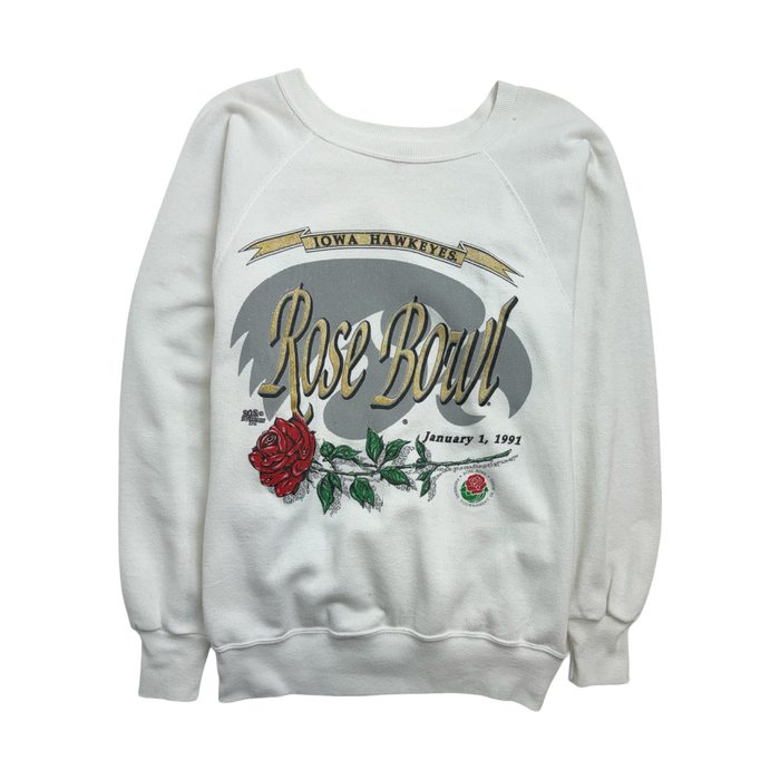 (M) Vintage '91 Iowa Hawkeyes Rose Bowl Sweatshirt White | Vitnage Clothing Store Canada