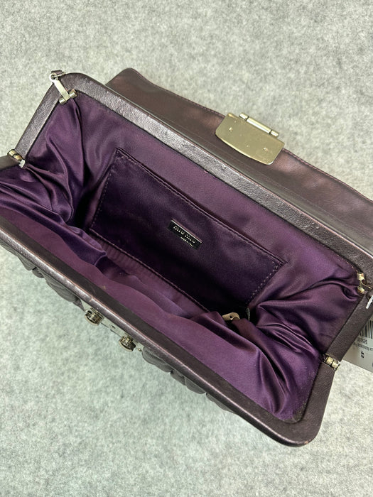 Miu Miu  Vitello Lux Matelasse Flap Pochette Purple | Vitnage Clothing Store Canada