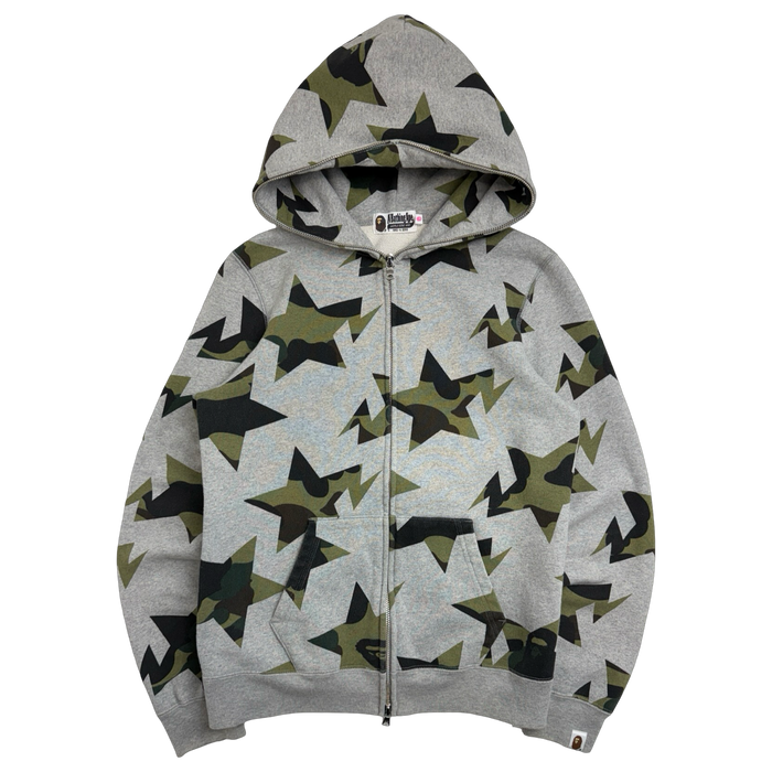 BAPE Sta Camo Star Pattern Full Zip Hoodie Grey (USED) | Vitnage Clothing Store Canada