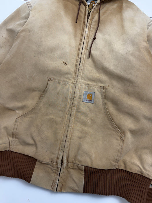 Vintage Carhartt Active Hooded Work Jacket Faded Tan | Vitnage Clothing Store Canada
