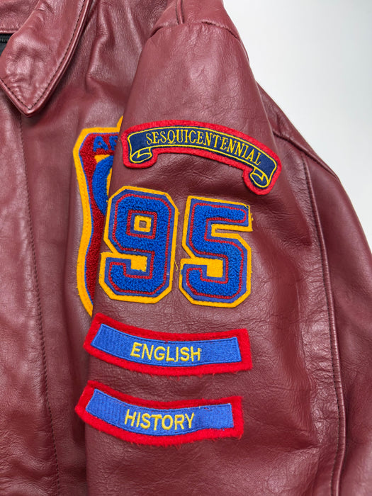 Vintage Queens University Leather Zip-Up Jacket Burgundy | Vitnage Clothing Store Canada