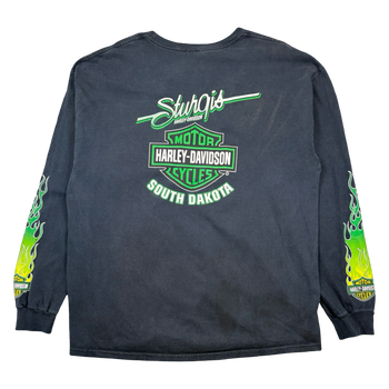 Vintage Harley Davidson Sturgis Green Flame Sleeve L/S Tee