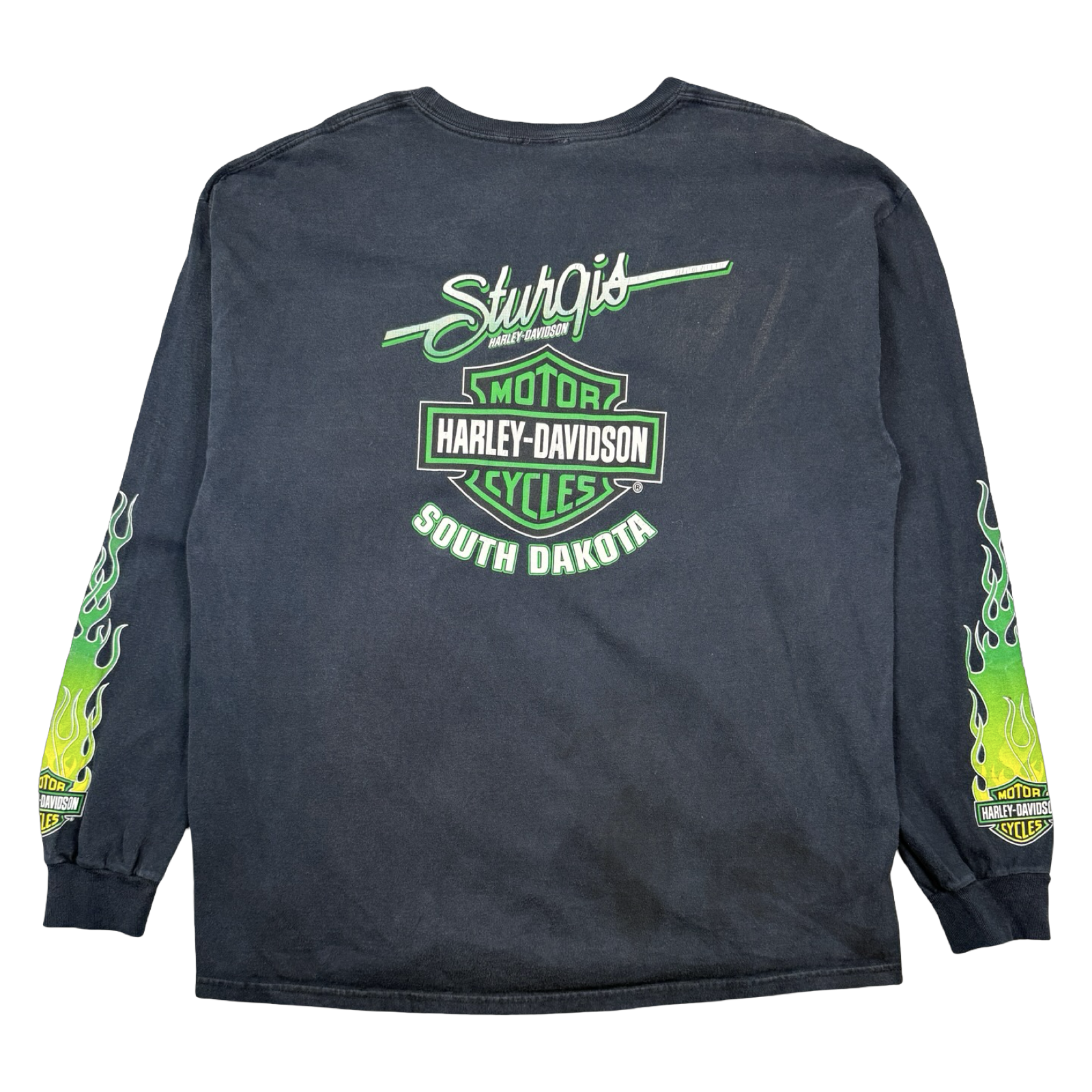 Vintage Harley Davidson Sturgis Green Flame Sleeve L/S Tee