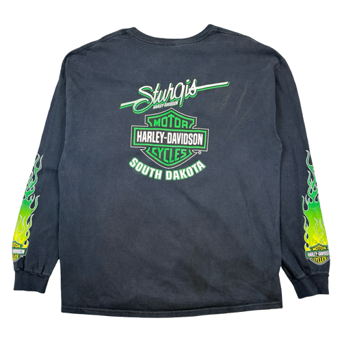 Vintage Harley Davidson Sturgis Green Flame Sleeve L/S Tee | Vintage Clothing Store Canada