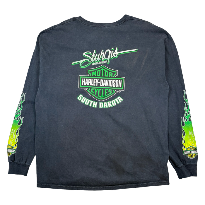 Vintage Harley Davidson Sturgis Green Flame Sleeve L/S Tee | Vitnage Clothing Store Canada