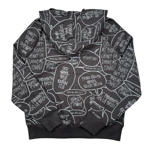 Vintage Stussy Pop Art AOP Zip Up Sweater Black | Vintage Clothing Store Canada