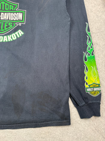 Vintage Harley Davidson Sturgis Green Flame Sleeve L/S Tee