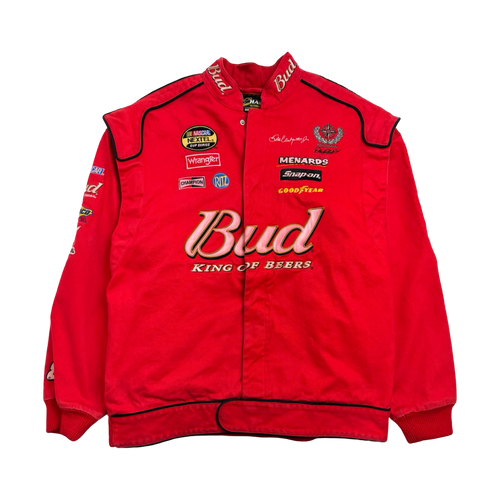 (XXL) Vintage Bud King Of Beers Racing Jacket Red | Vintage Clothing Store Canada