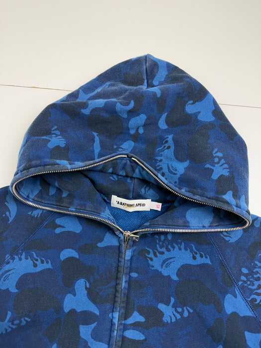 BAPE Fire Camo Full Zip Hoodie Blue (USED) | Vitnage Clothing Store Canada