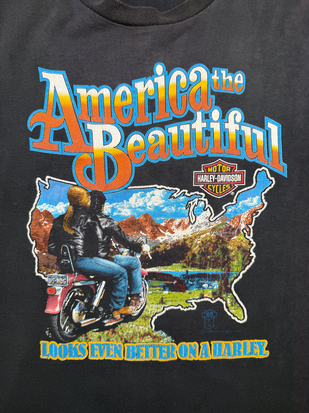 Vintage 80's Harley Davidson America The Beautiful Tee Black