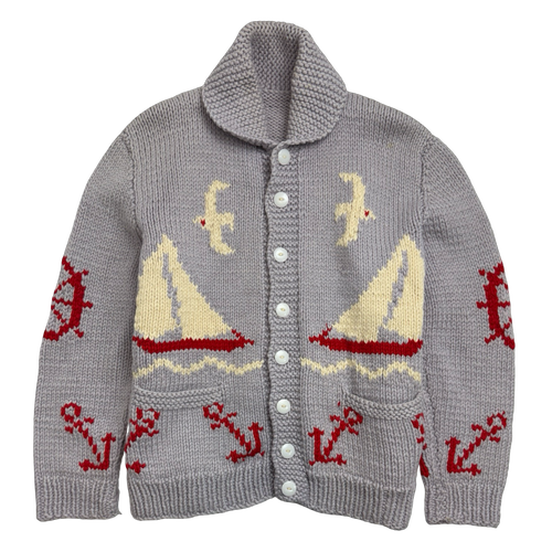 Vintage Sailboat Knitted Button Up Sweater Lavender | Vintage Clothing Store Canada