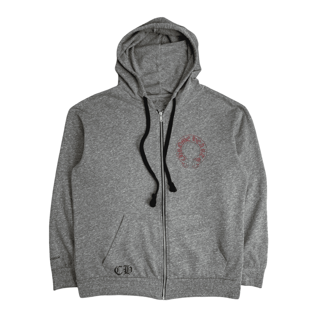Chrome Hearts Red Horseshoe Multi Cross Zip Up Hoodie Grey