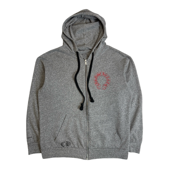Chrome Hearts Red Horseshoe Multi Cross Zip Up Hoodie Grey