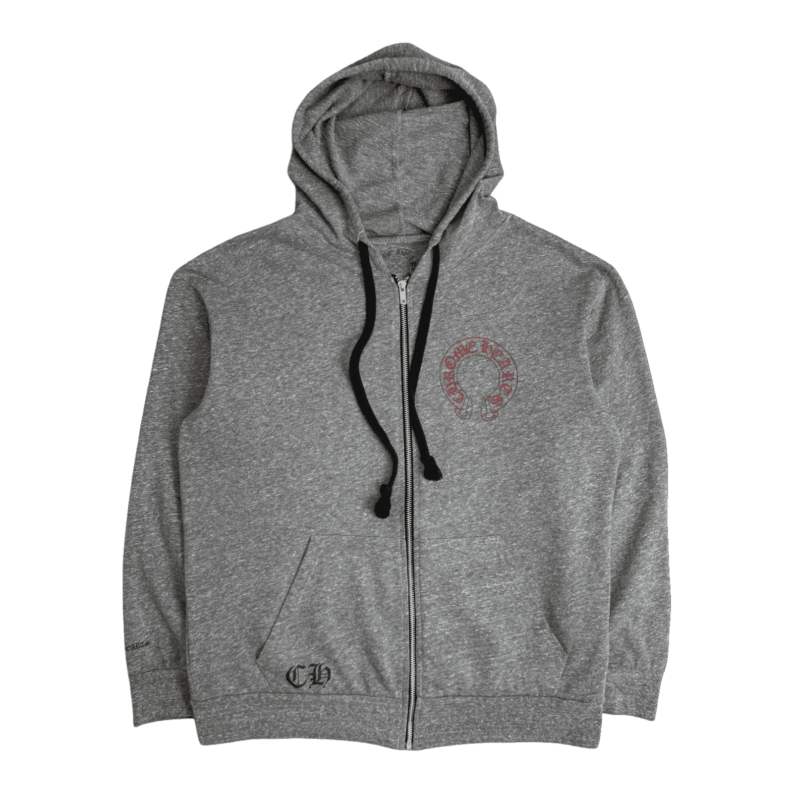 Chrome Hearts Red Horseshoe Multi Cross Zip Up Hoodie Grey