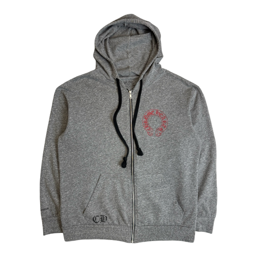 Chrome Hearts Red Horseshoe Multi Cross Zip Up Hoodie Grey | Vintage Clothing Store Canada