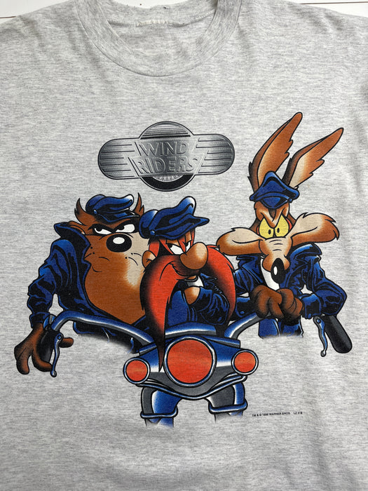 (XL) Vintage 90s Looney Tunes Wind Riders Tee Light Grey | Vitnage Clothing Store Canada