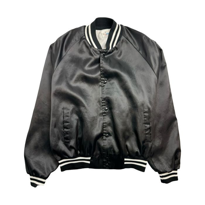 (M) Vintage Blank Satin Varsity Jacket Black | Vitnage Clothing Store Canada