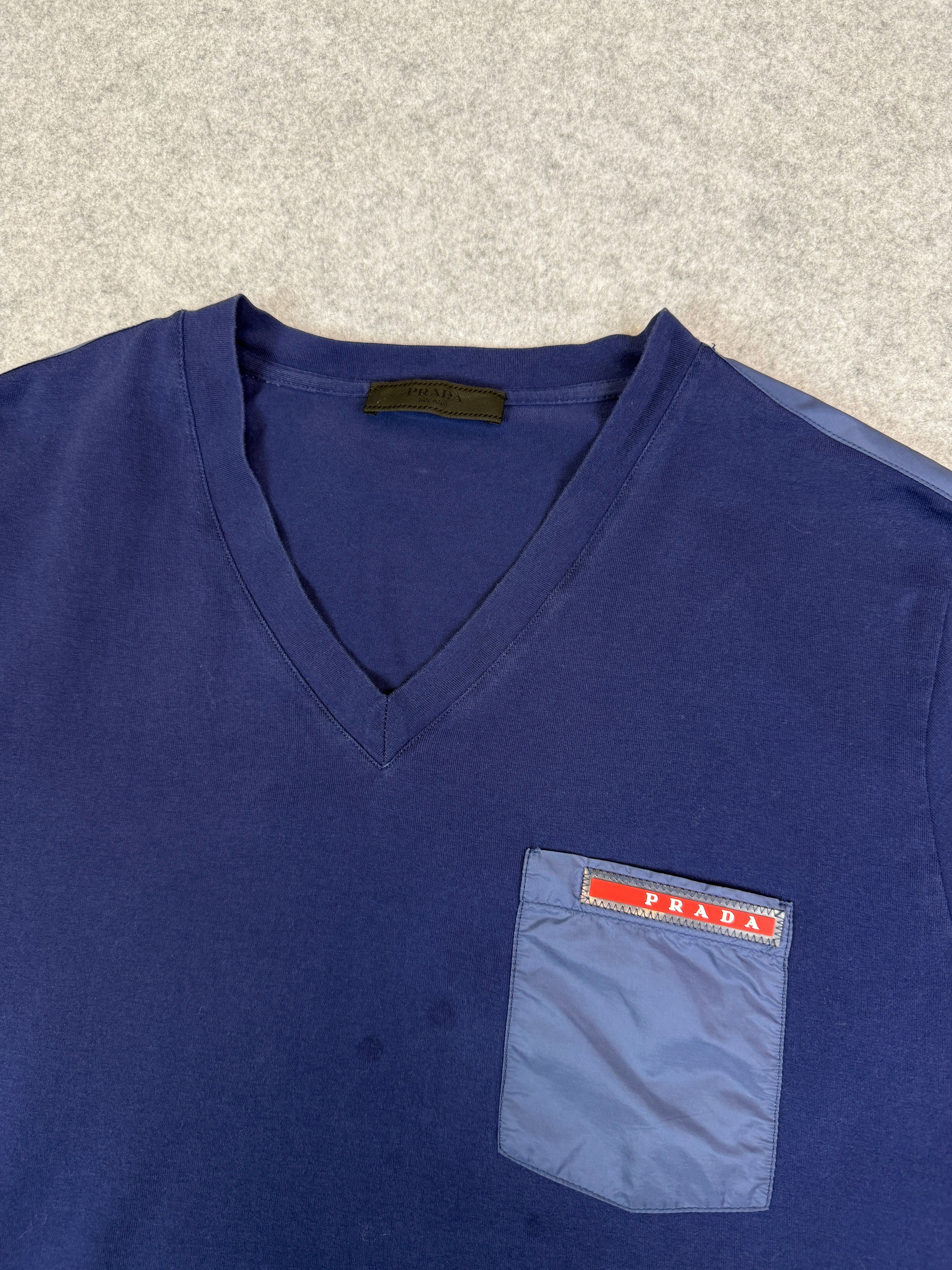 Prada V-neck Chest Pocket T-shirt Navy Blue (USED)