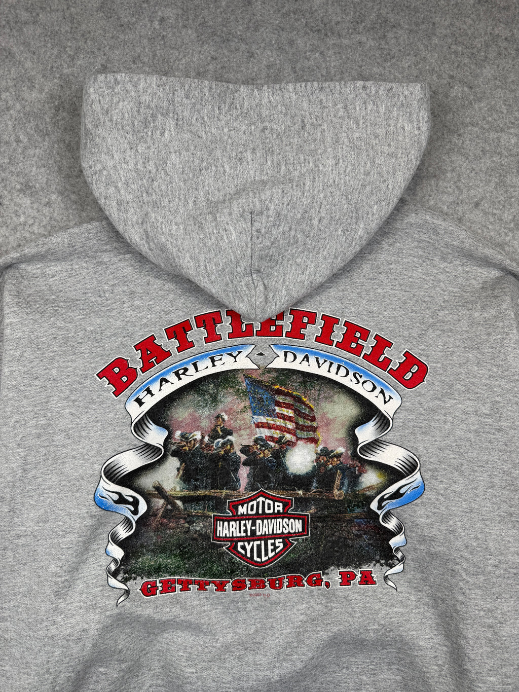 Vintage Harley Davidson Zip-Up Hoodie Light Grey