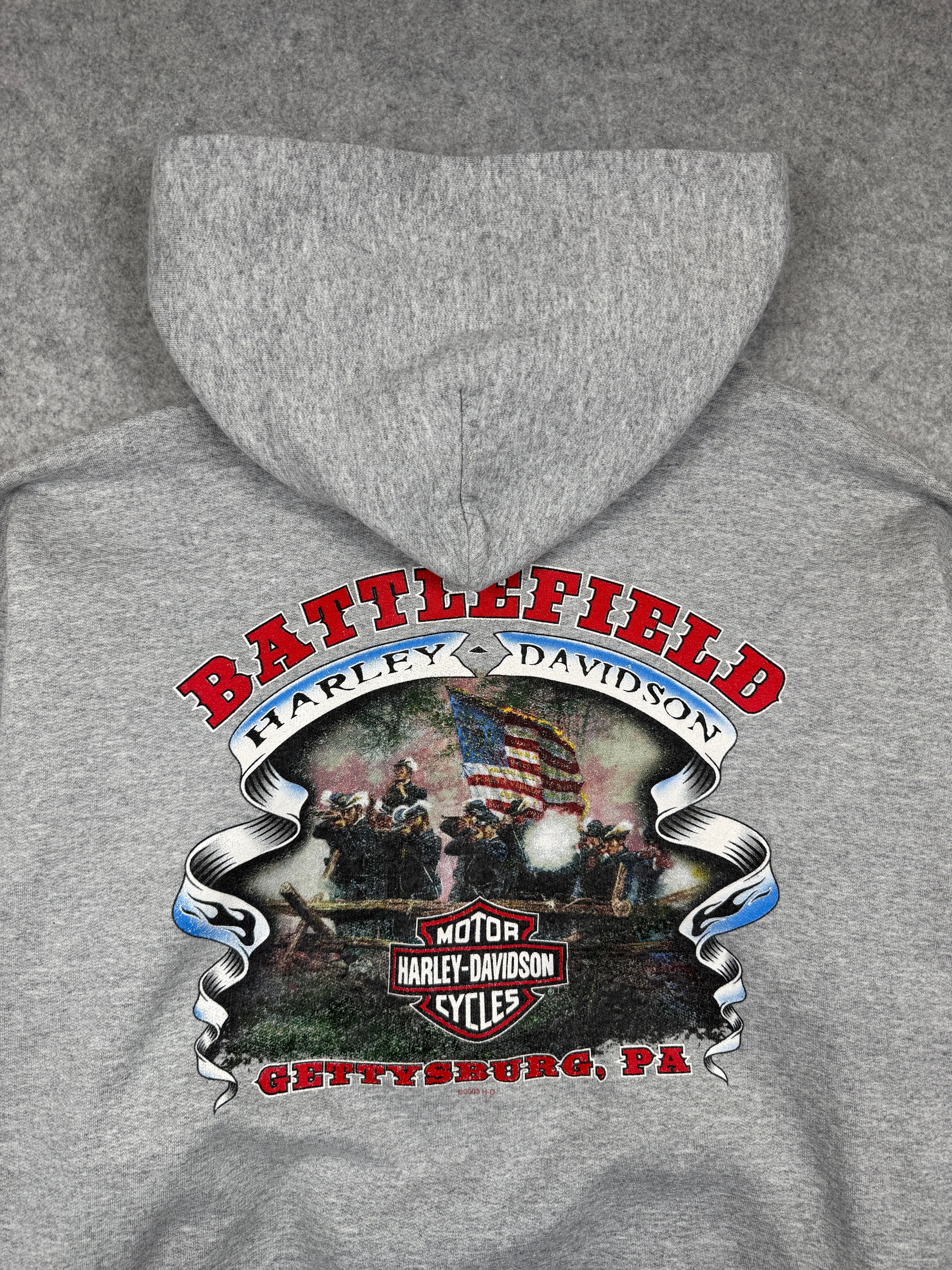 Vintage Harley Davidson Zip-Up Hoodie Light Grey