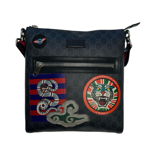 Gucci Night Courier Messenger GG Supreme Bag Black | Vintage Clothing Store Canada