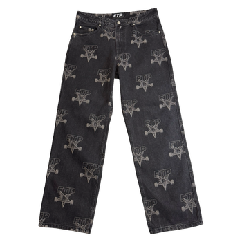FTP x Thrasher All Over Denim Pants Black (USED)