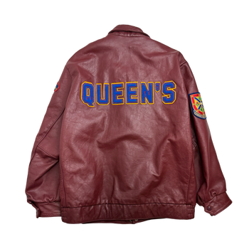 Vintage Queens University Leather Zip-Up Jacket Burgundy