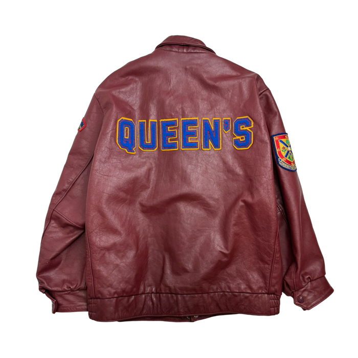 Vintage Queens University Leather Zip-Up Jacket Burgundy | Vitnage Clothing Store Canada