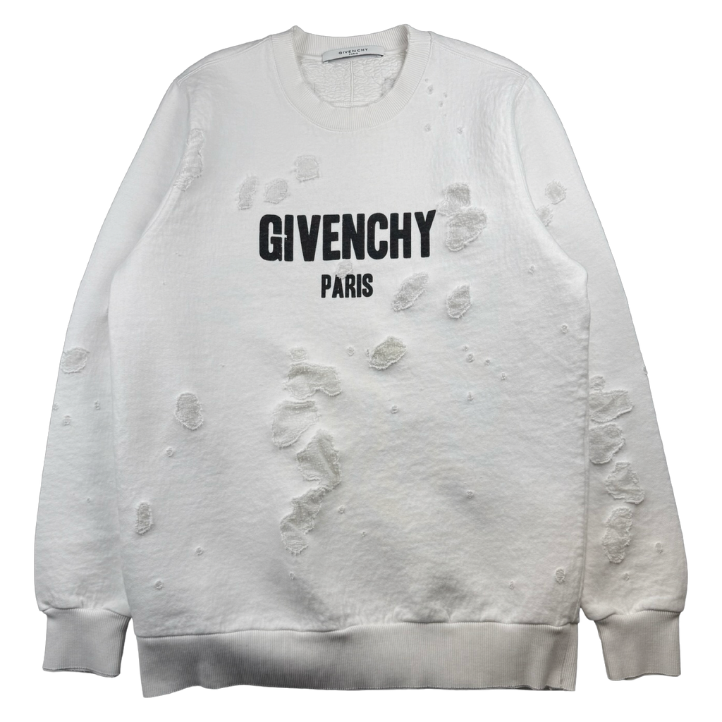 Givenchy Paris Destroyed Sweatshirt White