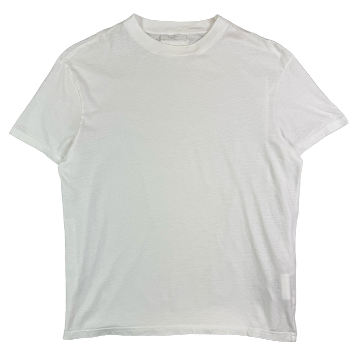Prada Triangle Blank Logo Crew Tee White (USED) | Vitnage Clothing Store Canada