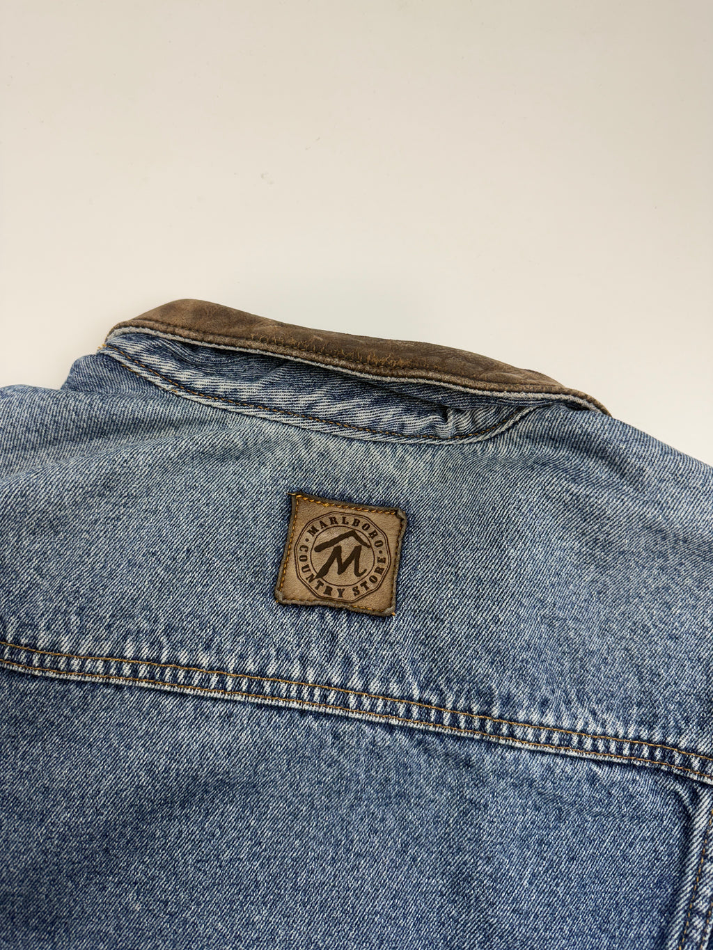 Vintage 90s Marlboro Plaid Lined Denim Jacket