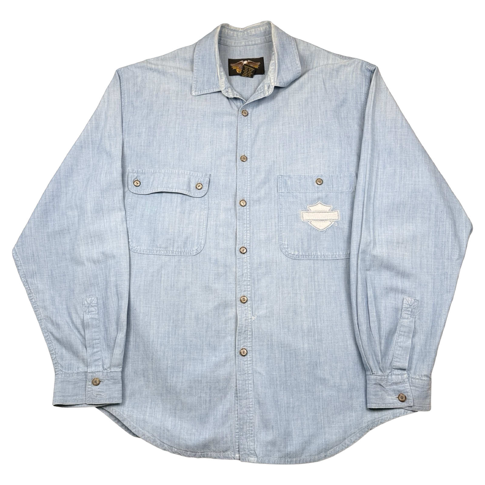 Vintage Harley Davidson Emblem Button Up Shirt Blue