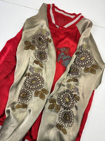 Vintage Embroidered Japanese Reversible Souvenir Jacket Red