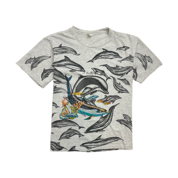 (S) Vintage 90s AOP Dolphins Tee Grey