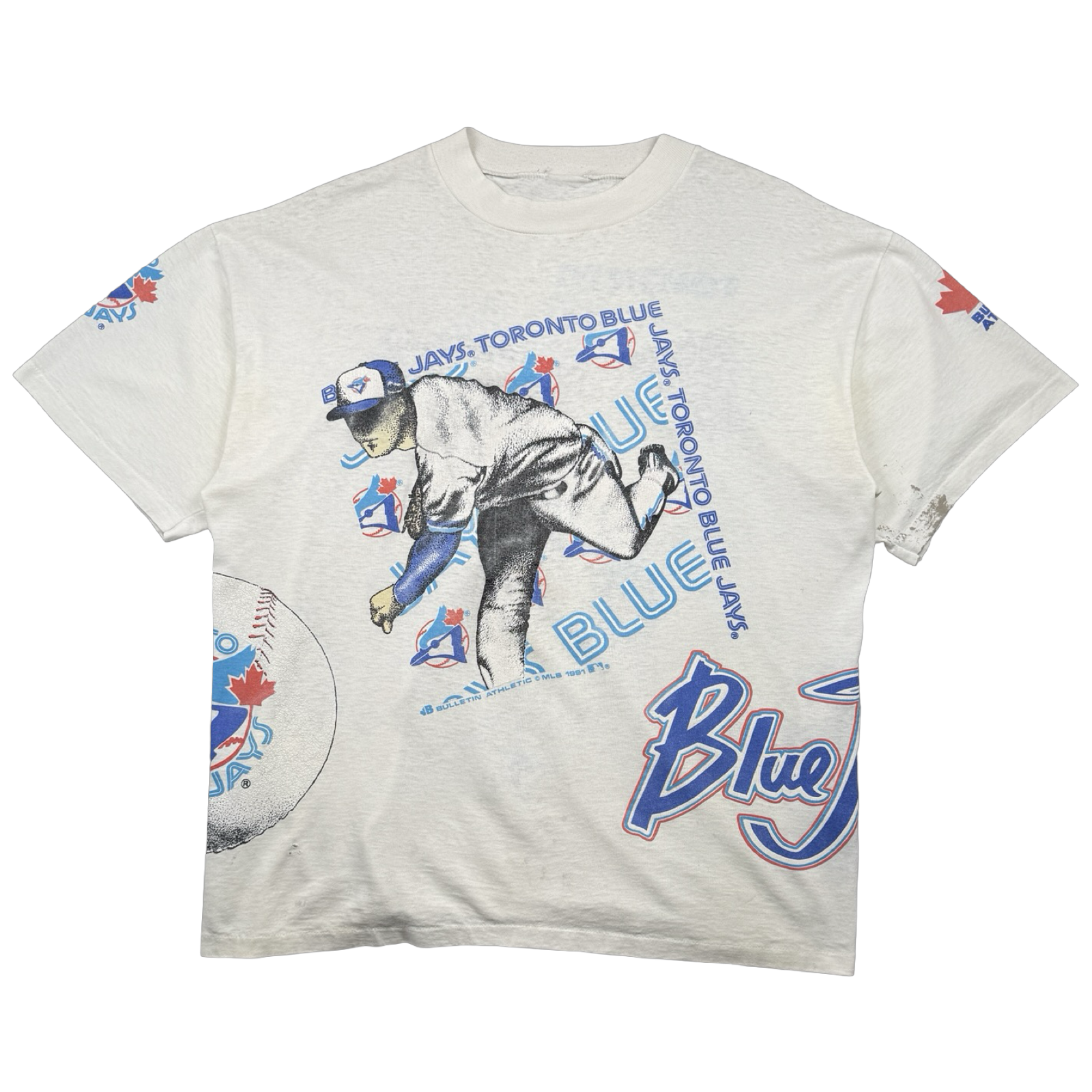 Vintage '91 Bulletin Athletics Toronto Blue Jays AOP Tee White