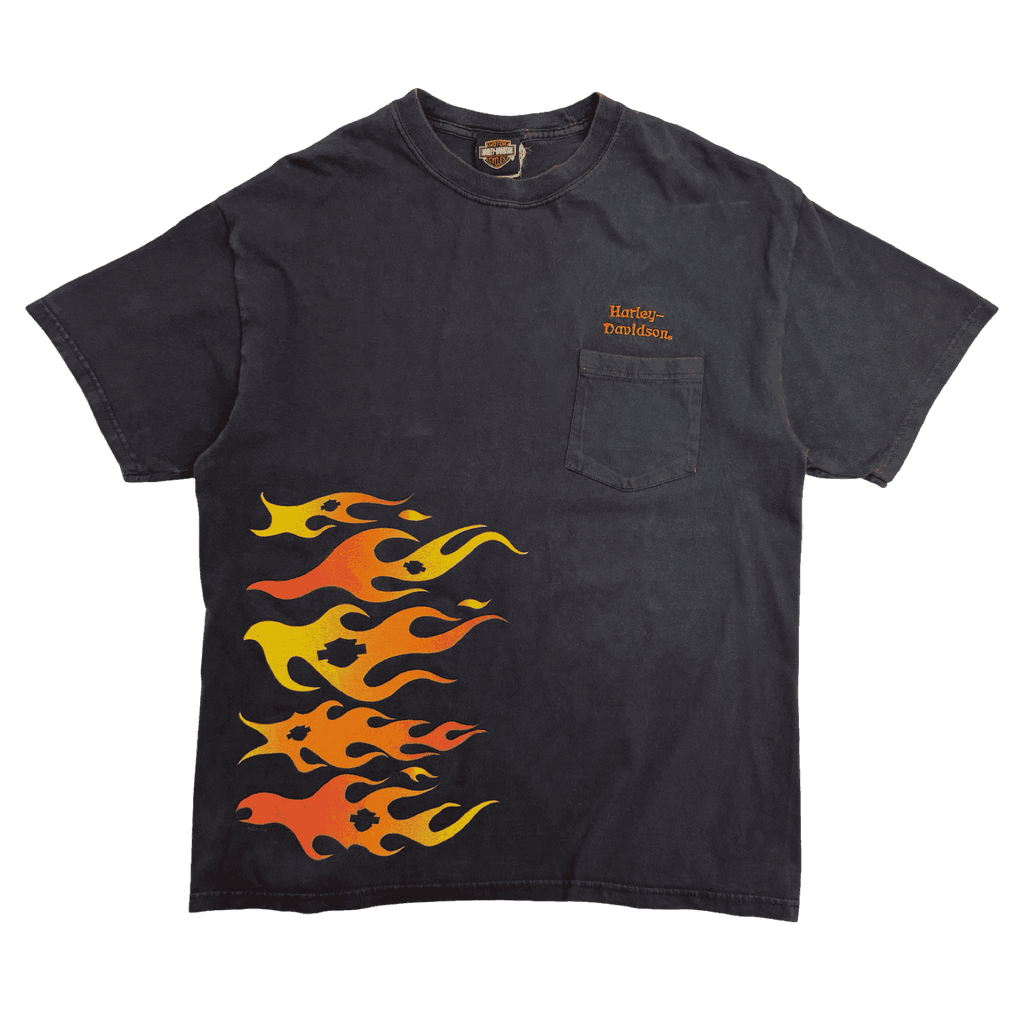 Vintage 2001 Harley Davidson Flame Pocket Tee Black