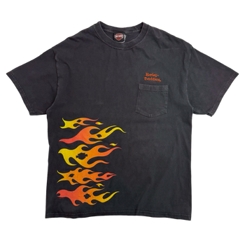 Vintage 2001 Harley Davidson Flame Pocket Tee Black